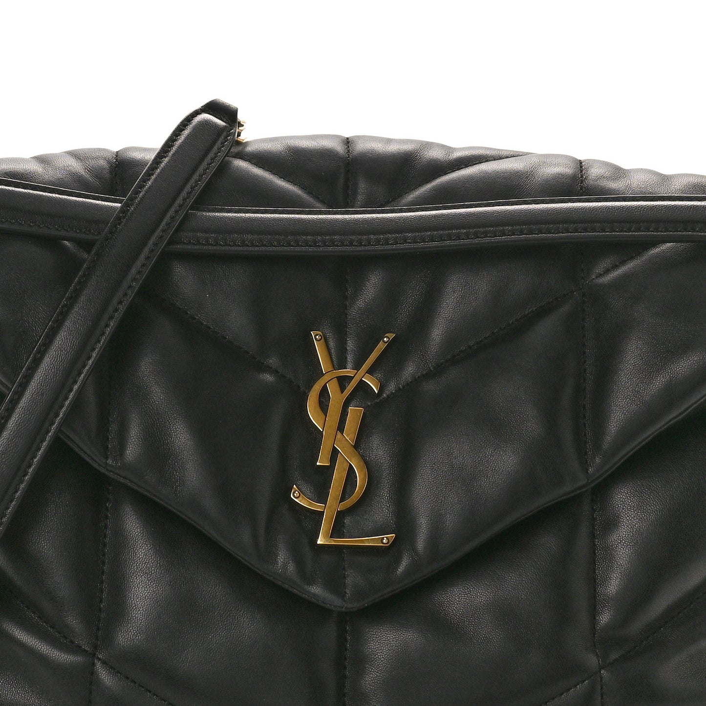 Lambskin Quilted Medium Loulou Puffer Monogram Chain Satchel Black