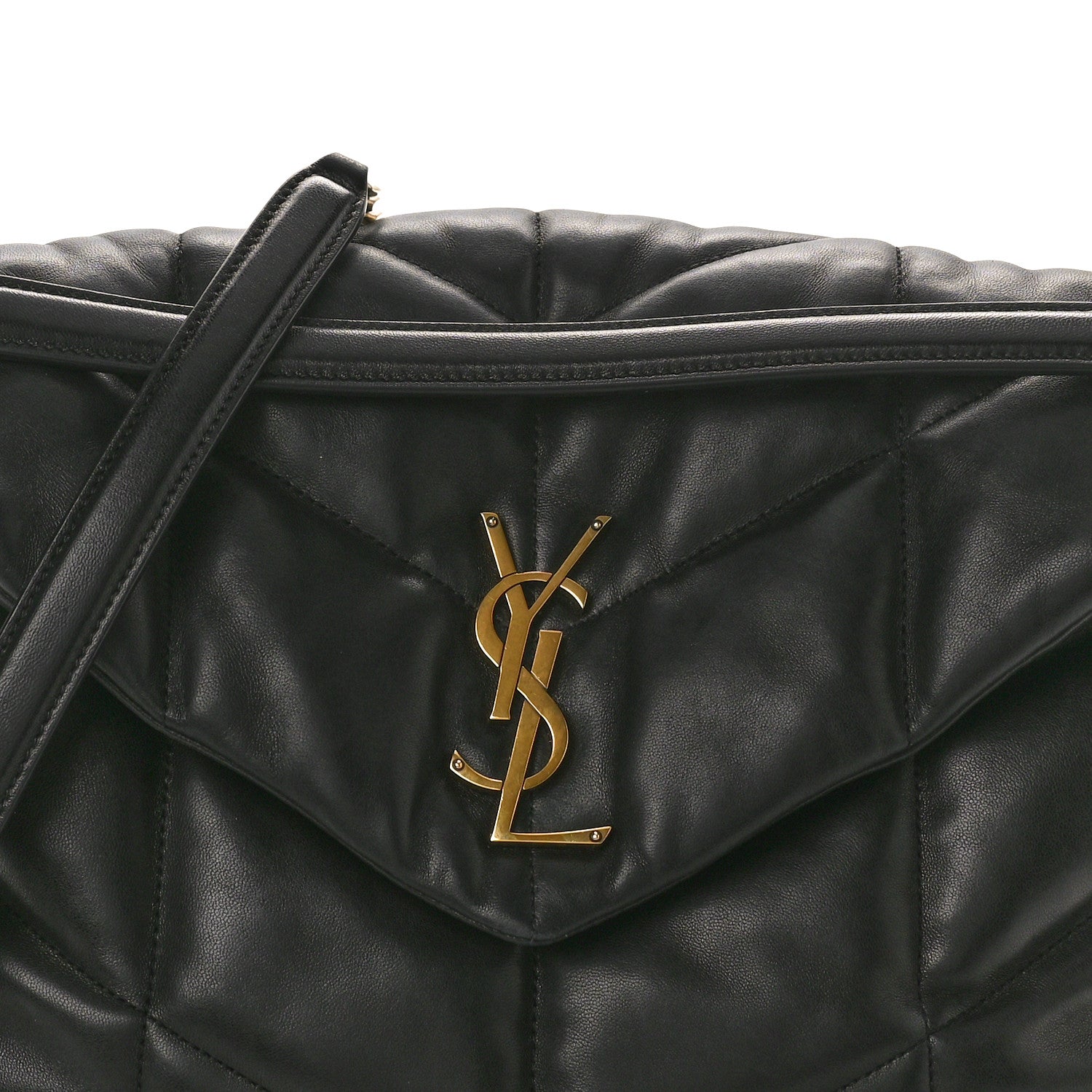 Saint Laurent Lambskin Quilted Medium Loulou Puffer Monogram Chain Satchel Black 9 of 12