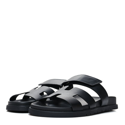 Hermes Calfskin Womens Chypre Sandals 36.5 Black 3 of 9