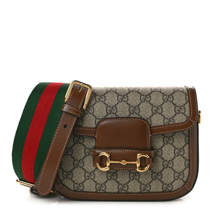 Gucci GG Supreme Monogram Web Mini Horsebit 1955 Shoulder Bag Beige Brown Sugar 1 of 10
