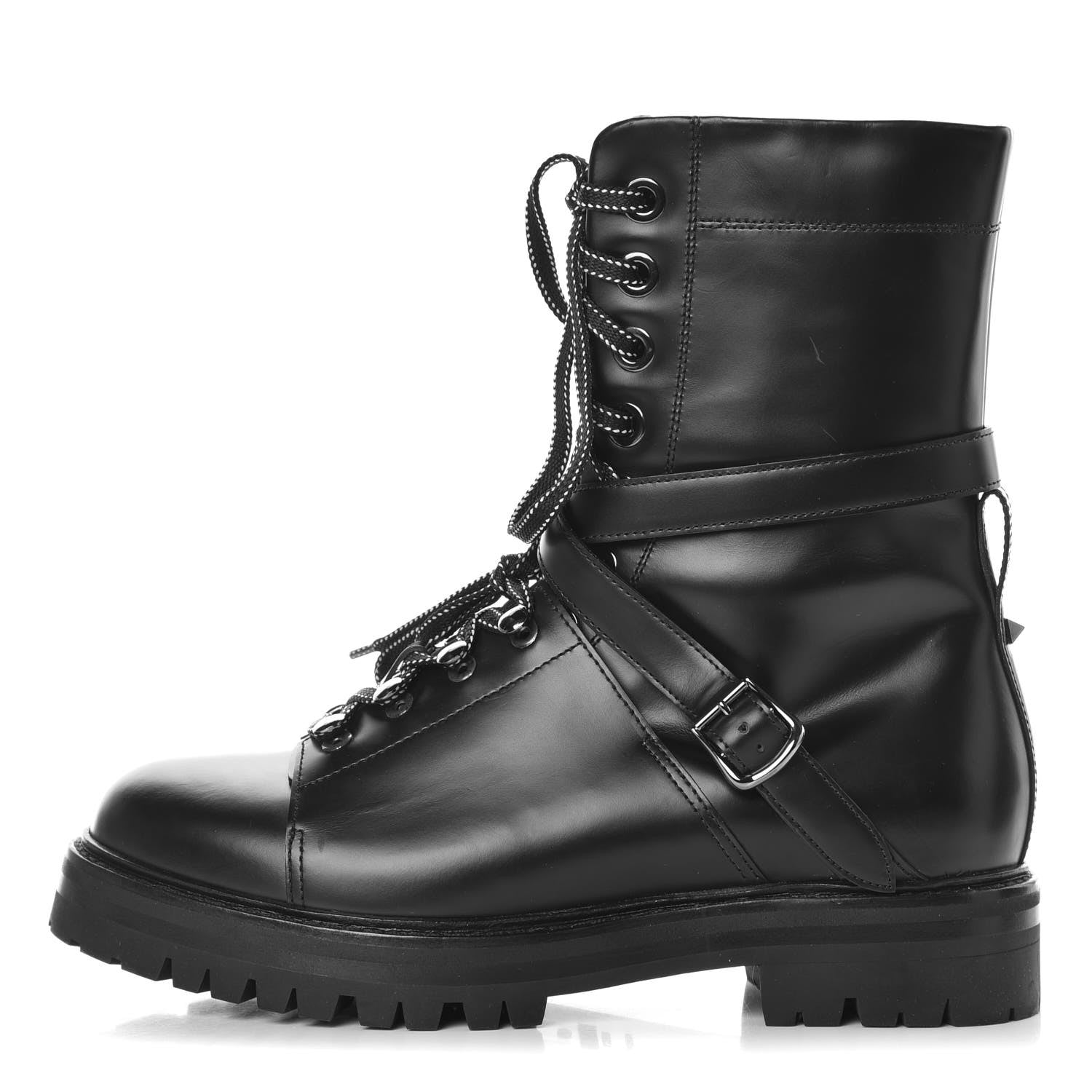 Valentino Garavani Smooth Calfskin Rockstud Buckled 25mm Combat Boots 39 Black 1 of 11