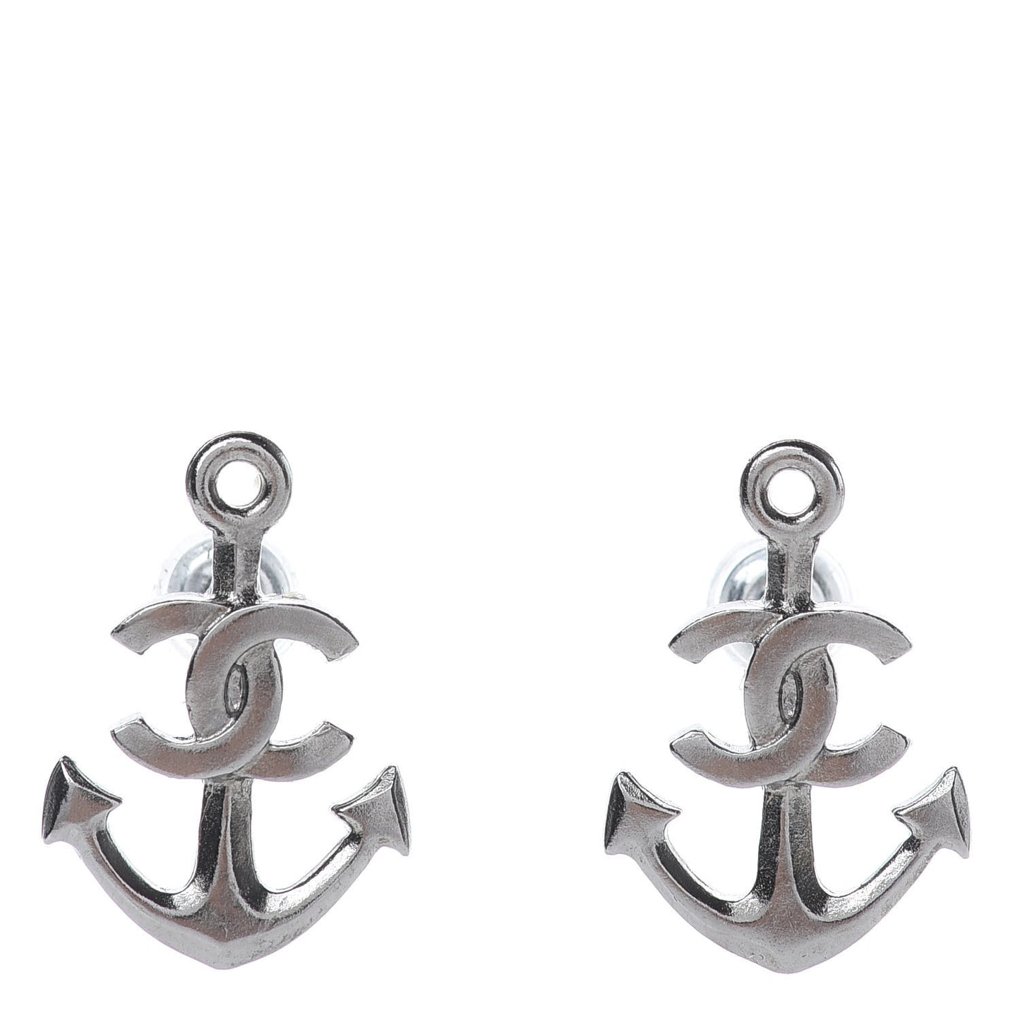 Metal Anchor CC Earrings Silver