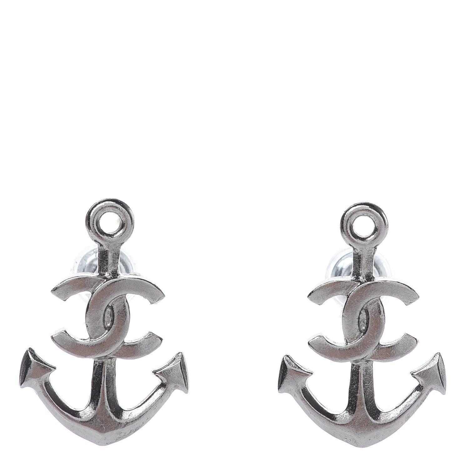Chanel Metal Anchor CC Earrings Silver 1 of 5