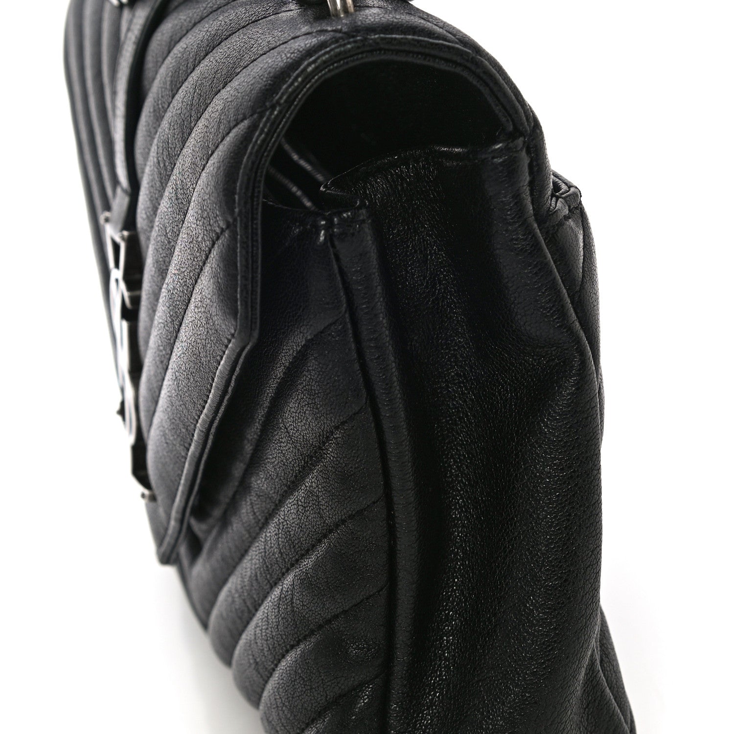 Saint Laurent Sheepskin Matelasse Chevron Monogram Medium College Bag Black 18 of 20