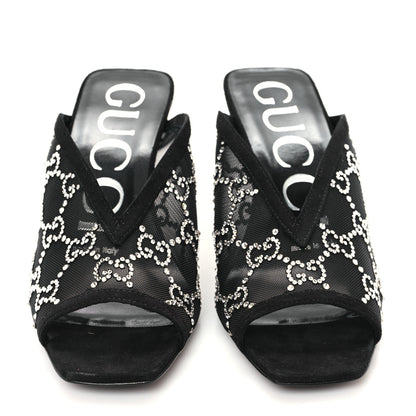 Gucci Tela Retino Kid Scamosciato Crystal GG Monogram Square G 95mm Slide Sandals 35 Black 3 of 9