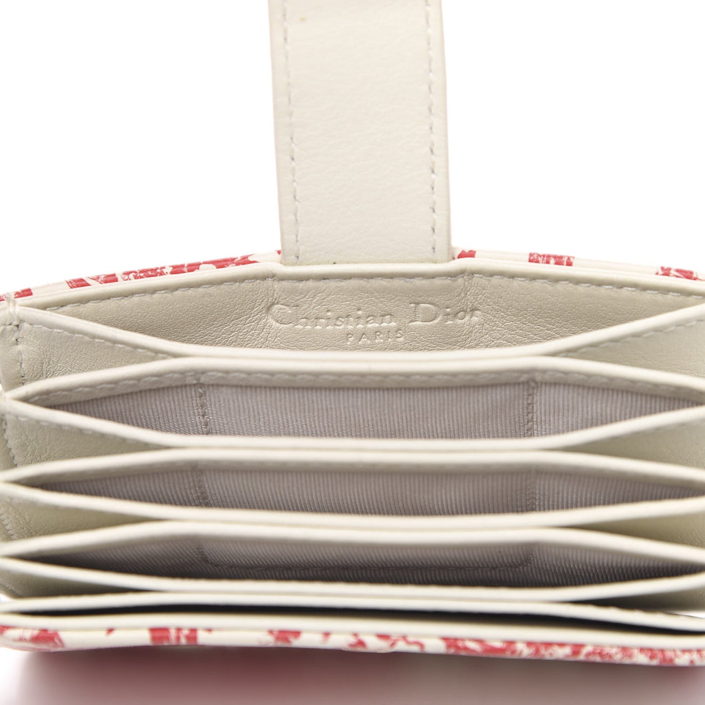 Calfskin Floral Print Lady Dior Gusseted Card Holder Latte Multicolor
