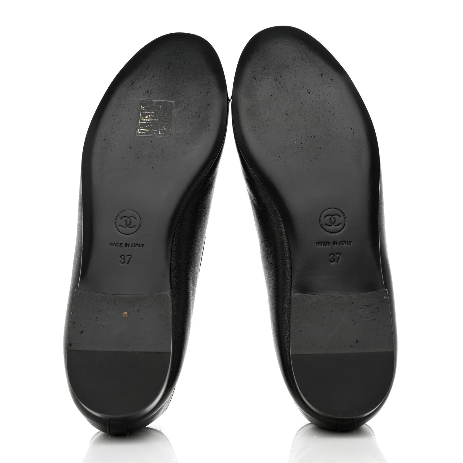 Chanel Lambskin Patent Cap Toe CC Ballerina Flats 37 Black 5 of 9