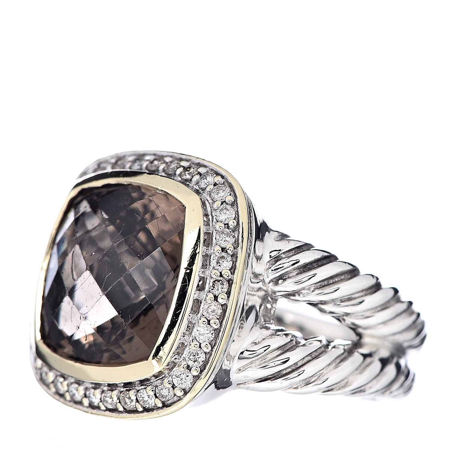 David Yurman Sterling Silver 18K Yellow Gold Diamond Smoky Quartz 11mm Albion Ring 52 6 3 of 5