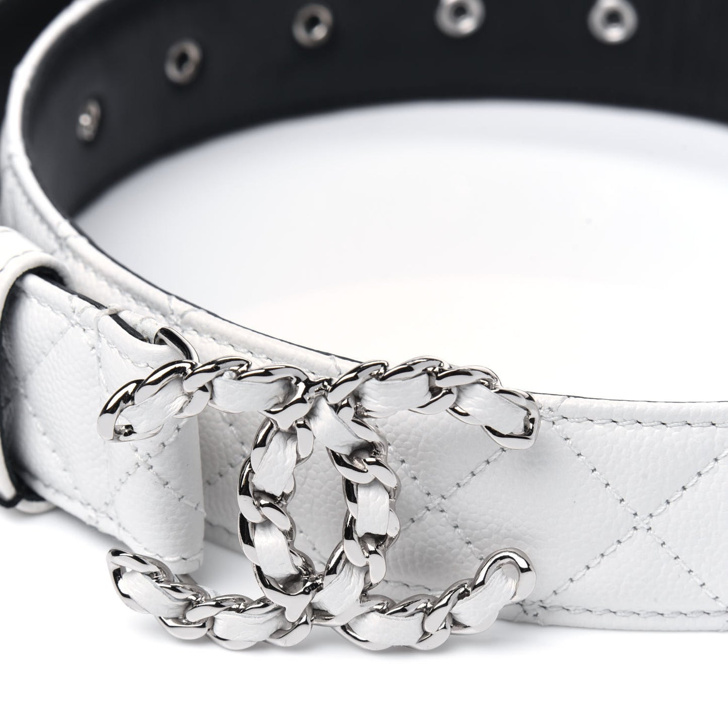 Caviar Quilted CC Chain Belt 85 34 White