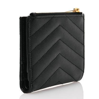 Saint Laurent Grain De Poudre Matelasse Chevron Monogram Zipped Card Case Black 3 of 9