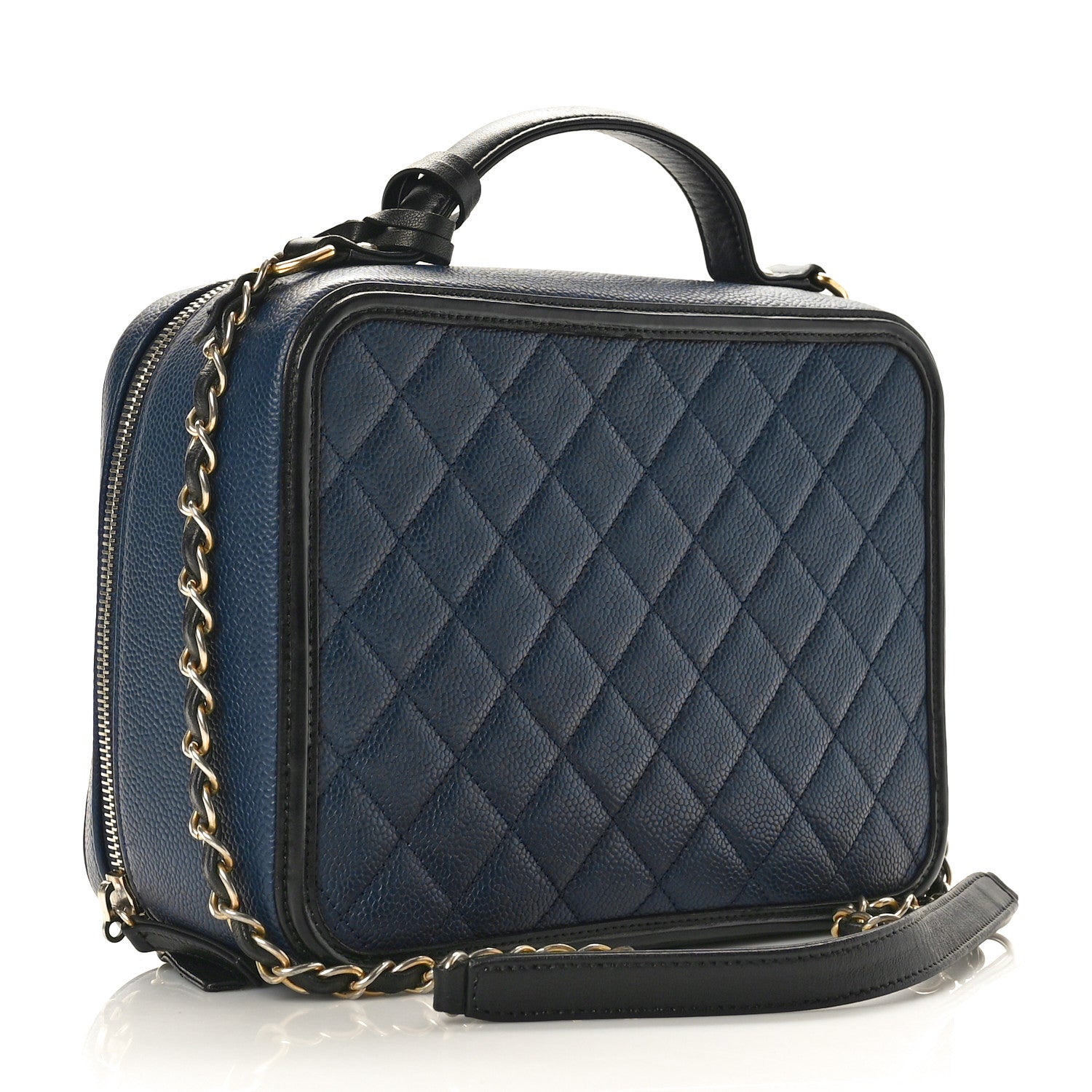 Chanel Caviar Quilted Large CC Filigree Vanity Case  Navy Black 3 of 10