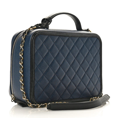 Chanel Caviar Quilted Large CC Filigree Vanity Case  Navy Black 3 of 10