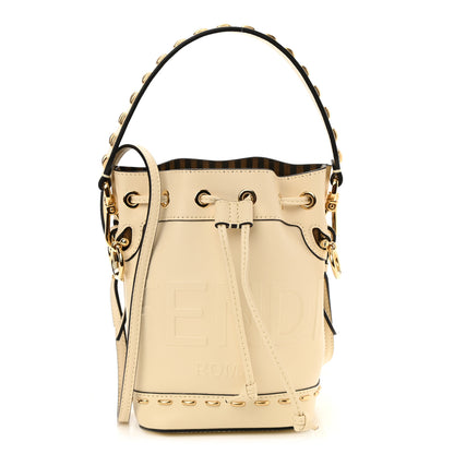 Fendi Vitello King F is Fendi Logo Debossed Metal Stitch Mini Mon Tresor Bucket Bag Pergamena 1 of 11