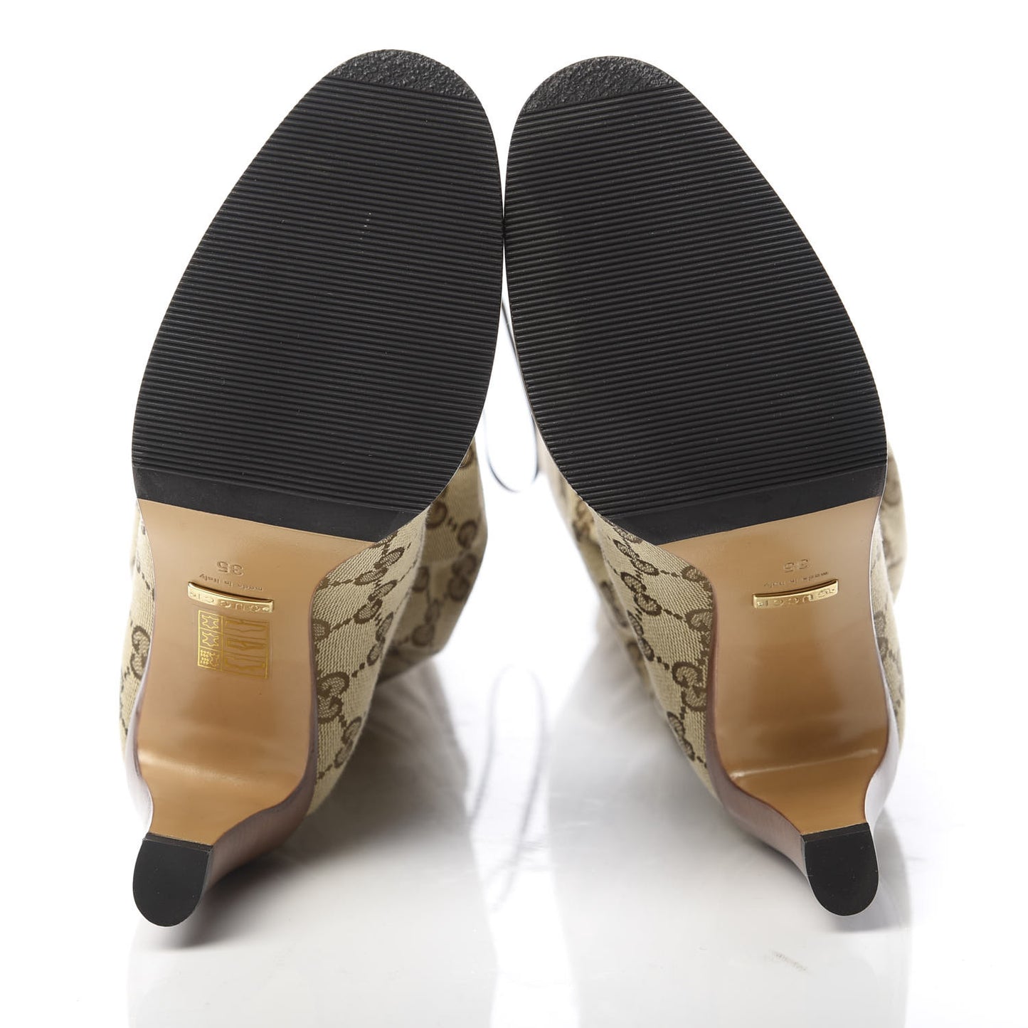 Monogram Malaga Kid Lisa Mid Heel Boots 35 Beige Ebony