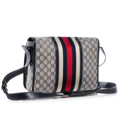 Gucci GG Plus Monogram Vintage Web Flap Messenger Bag Beige Navy Blue 3 of 8