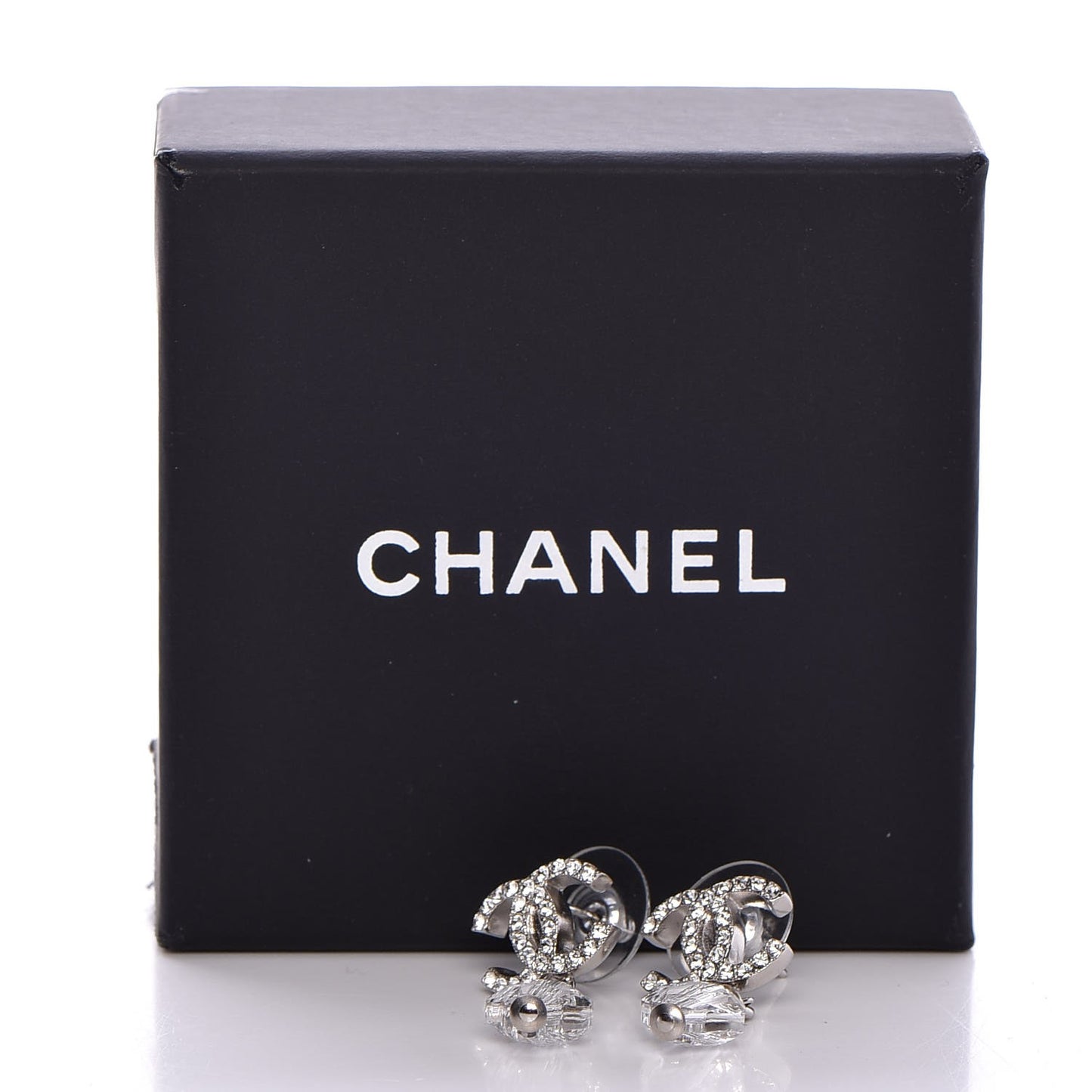 Crystal CC Drop Earrings Silver