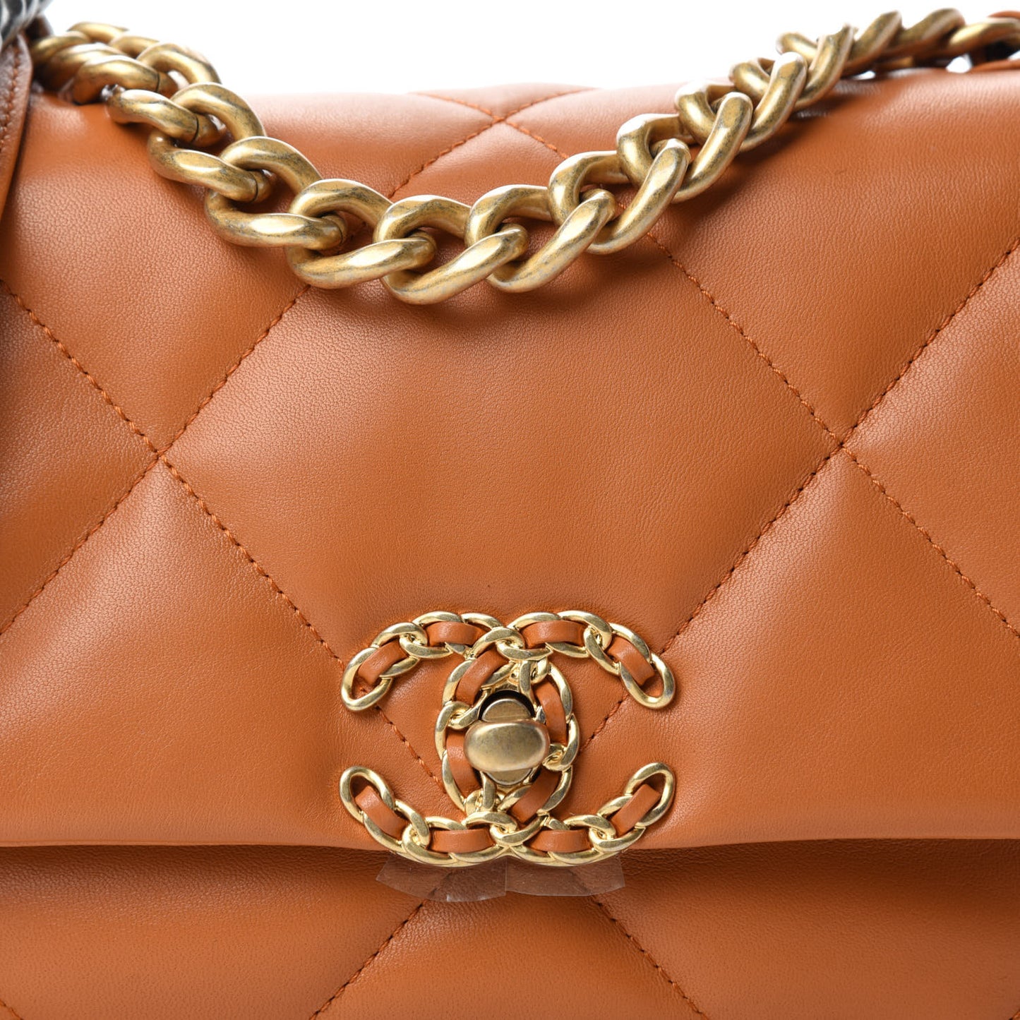 Lambskin Quilted Medium Chanel 19 Flap Light Brown