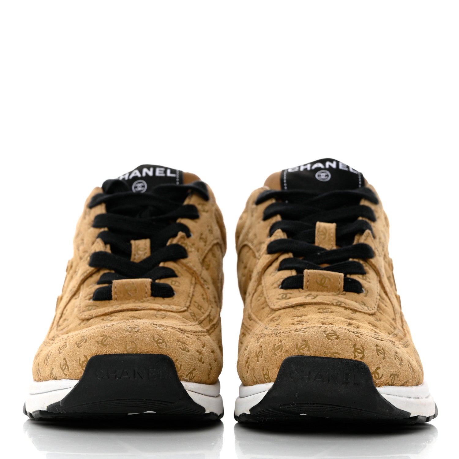 Chanel Nylon Suede Calfskin Printed CC Sneakers 37 Beige 2 of 9
