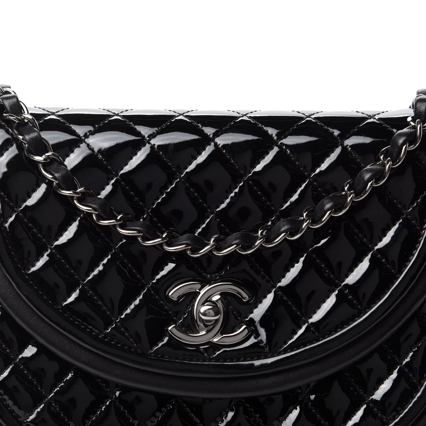 Lambskin Patent Classic Twist Crescent Flap Bag Black