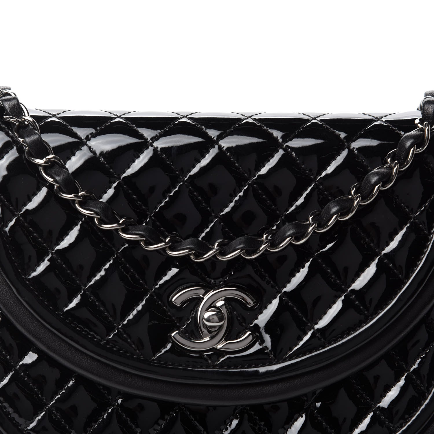 Chanel Lambskin Patent Classic Twist Crescent Flap Bag Black 10 of 10