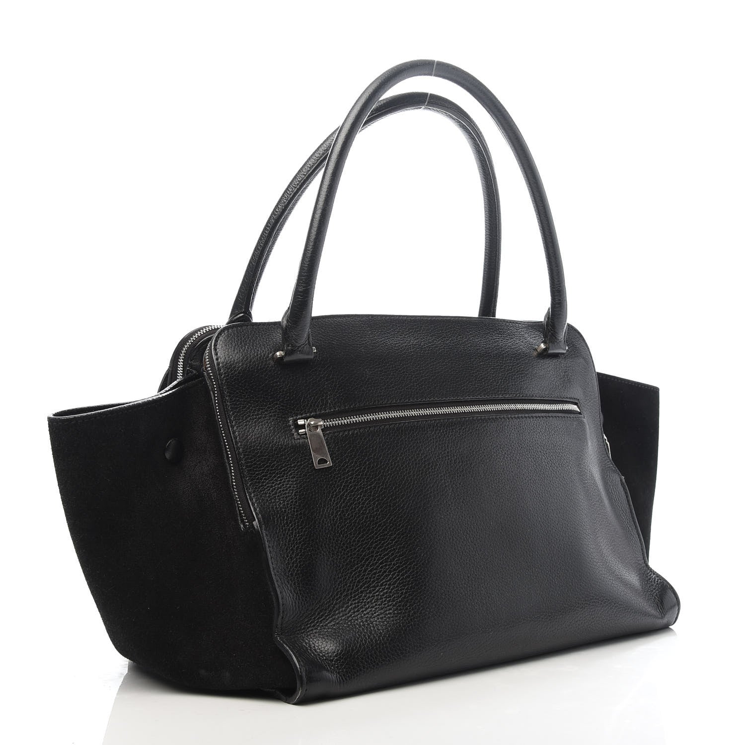 Celine Drummed Calfskin Suede Double Zip Trapeze Black 3 of 8
