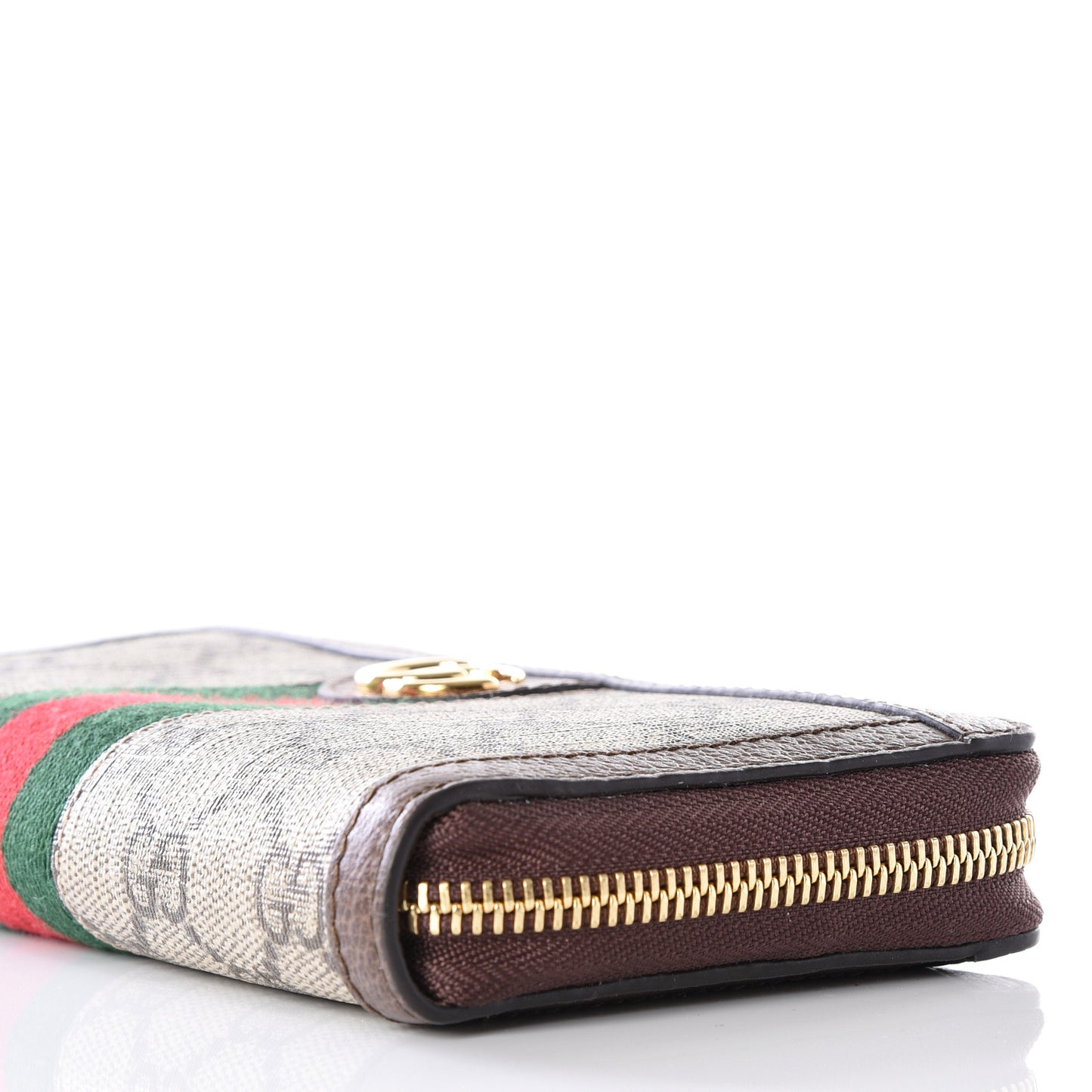 GG Supreme Monogram Web Ophidia Zip Around Wallet Brown