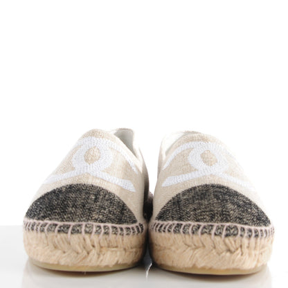 Chanel Toile Sequin CC Espadrilles 38 Beige Black 7 of 18