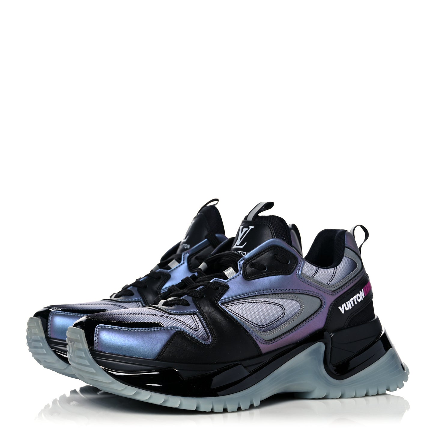 Iridescent Calfskin Mens Run Away Pulse Sneakers 5.5 Black Purple
