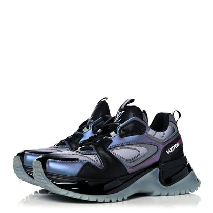 Louis Vuitton Iridescent Calfskin Mens Run Away Pulse Sneakers 5.5 Black Purple 3 of 11