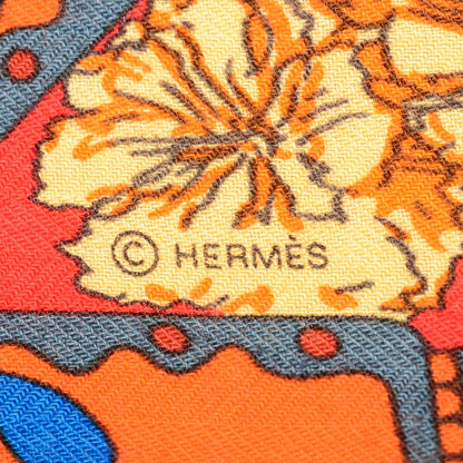 Hermes Cashmere Silk La Danse Du Cheval Marwari Shawl 140 Vermilion Marron Cobalt 5 of 6
