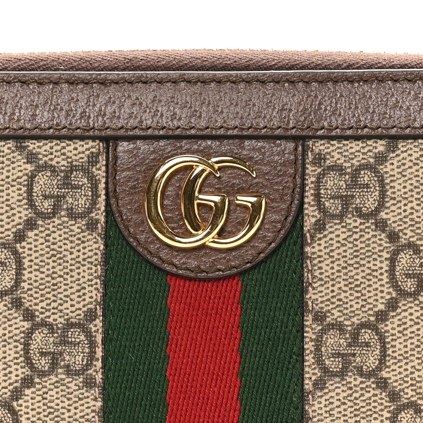 GG Supreme Monogram Web Ophidia Zip Around Wallet Brown