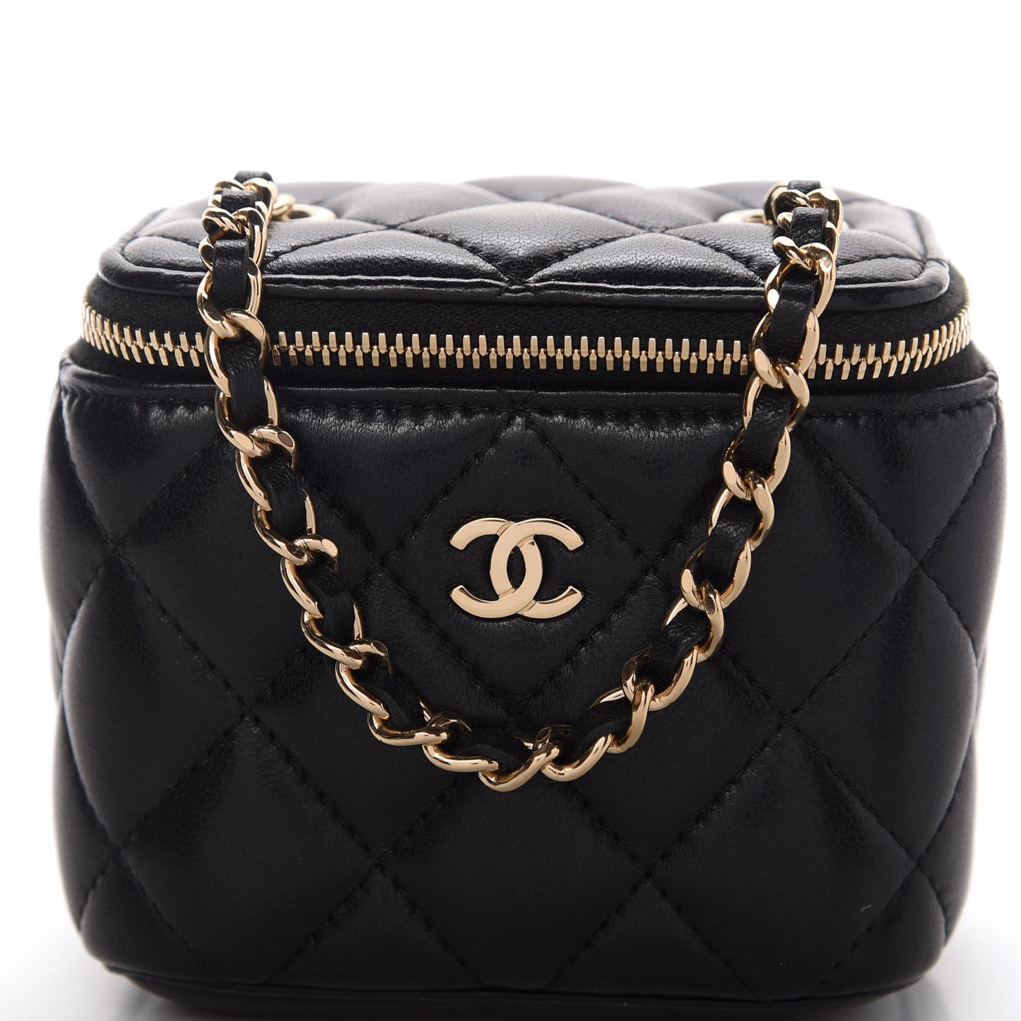 Lambskin Quilted Mini Vanity Case With Chain Black