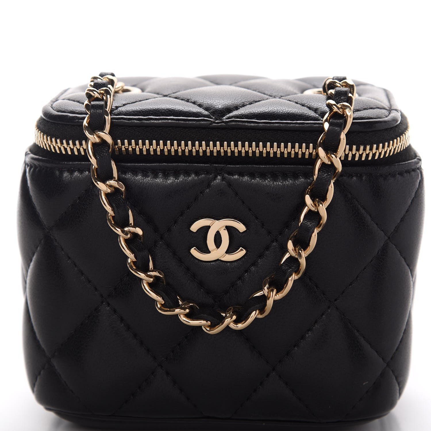 Chanel Lambskin Quilted Mini Vanity Case With Chain Black 10 of 10
