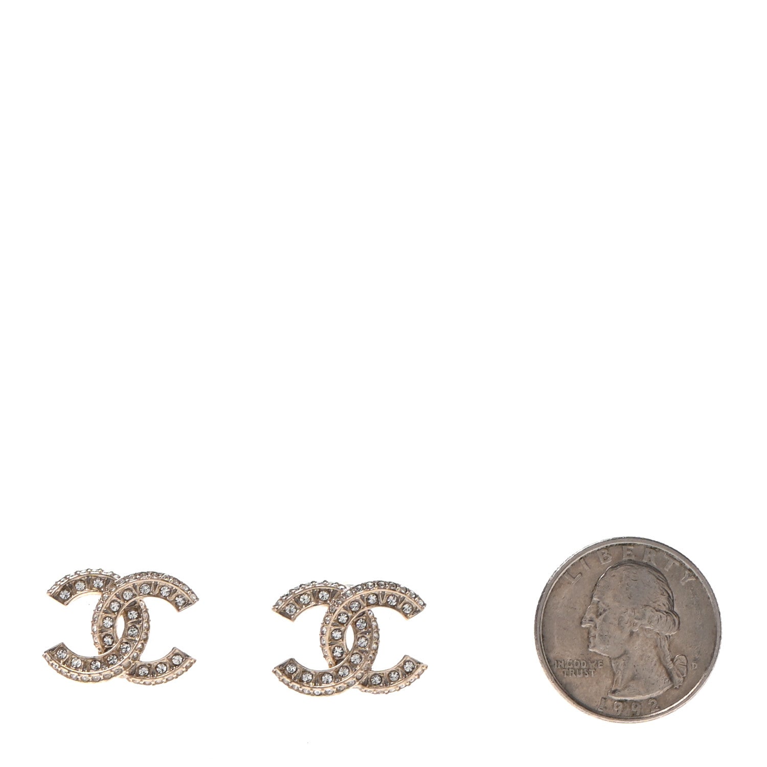 Chanel Crystal Timeless CC Earrings Light Gold 2 of 4