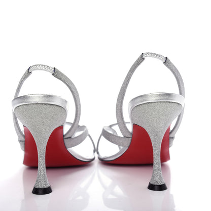 Christian Louboutin Glitter Calfskin Taralita 85 Thong Sandals 39 Silver 7 of 10