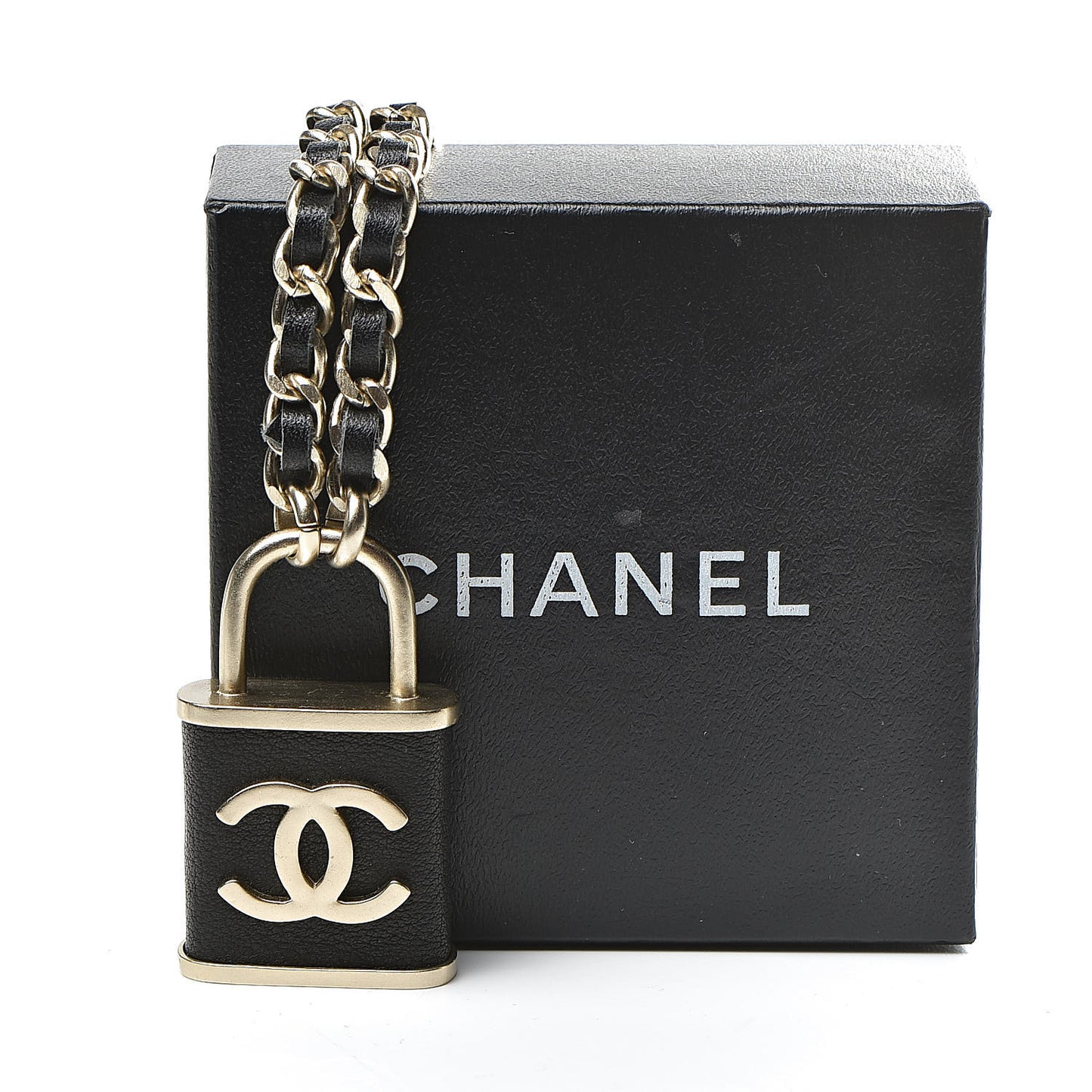 Metal Lambskin Lock Double Necklace Black