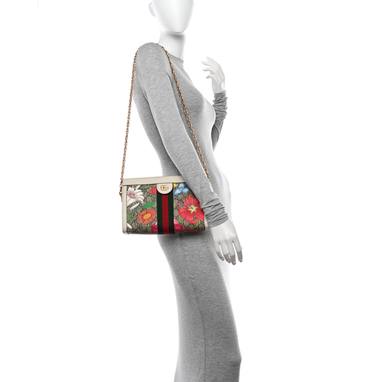 Gucci GG Supreme Monogram Flora Web Small Ophidia Chain Shoulder Bag White 3 of 11