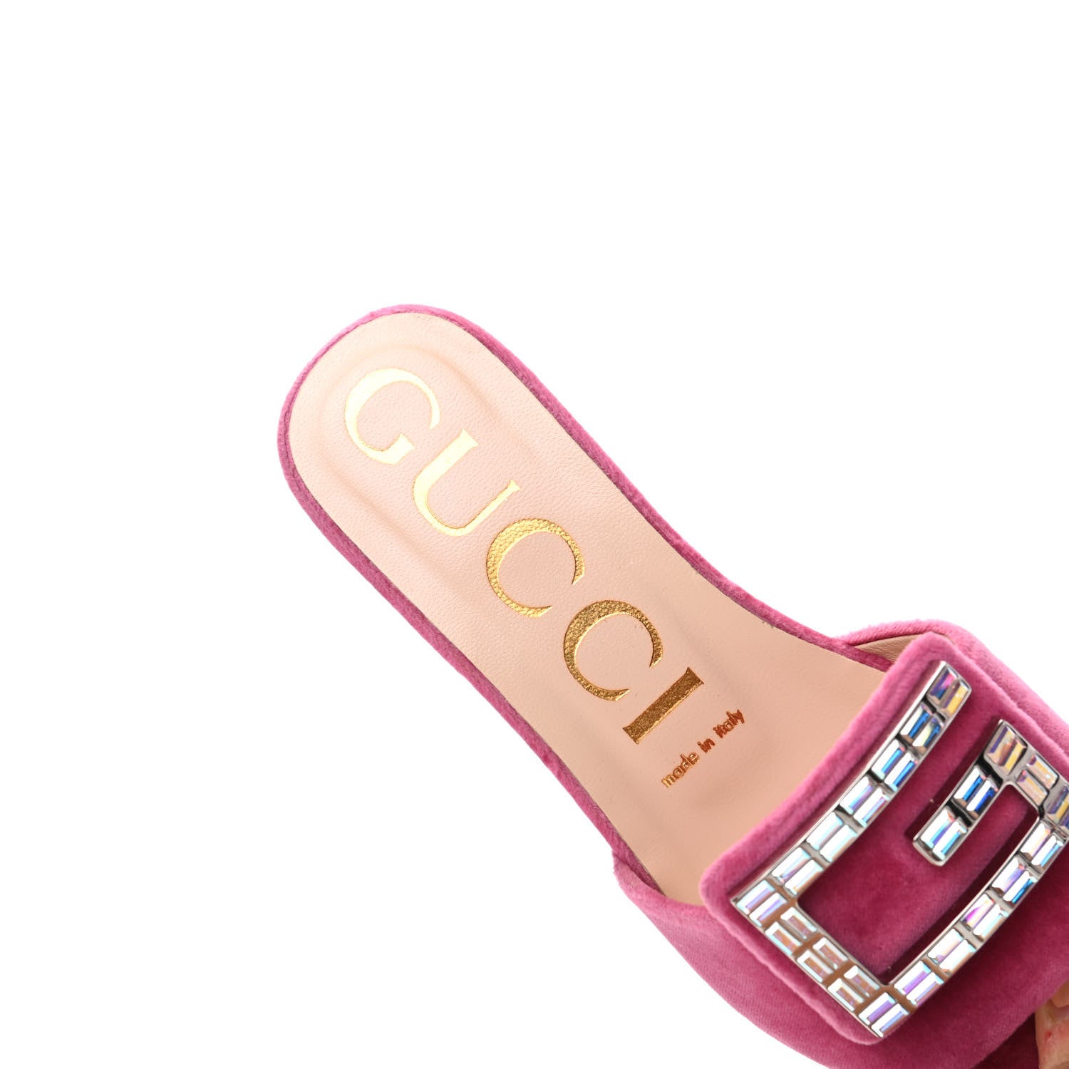 Gucci Velvet Crystal Square G Madelyn Slide Sandals 35.5 Light Raspberry Rose 6 of 8