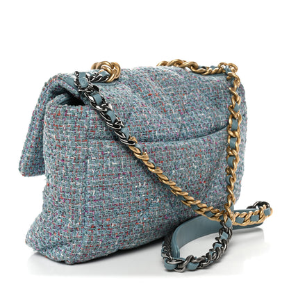 Chanel Tweed Quilted Large Chanel 19 Flap Blue Multicolor 3 of 12