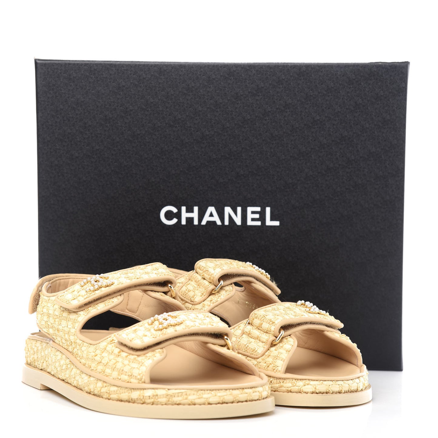Braided Fabric Velcro Dad Sandals 38 Beige