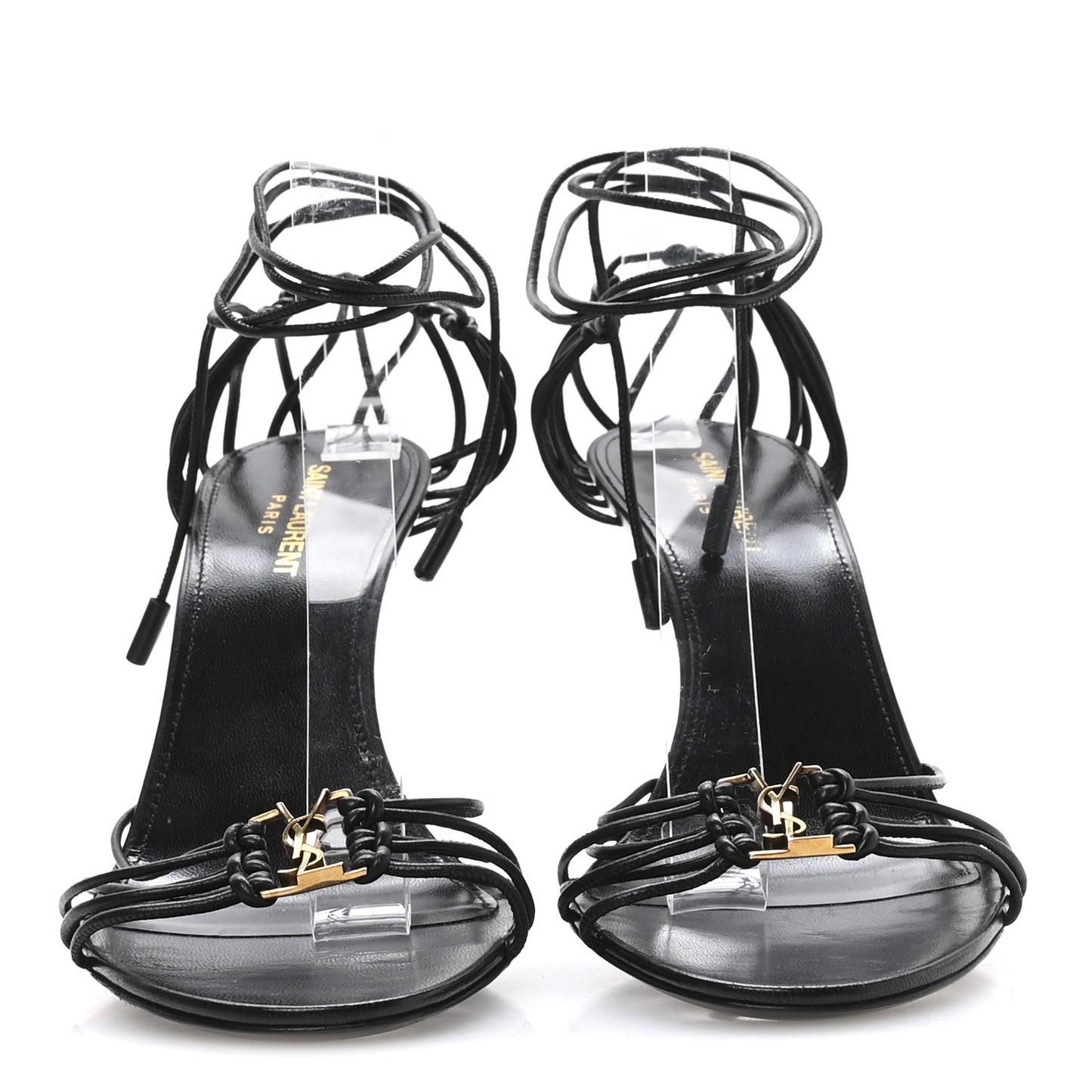 Calfskin Babylone 90 Ankle Wrap Sandals 40 Black