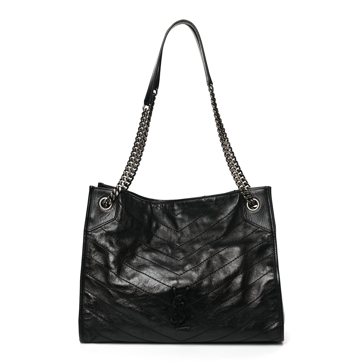 Saint Laurent Crinkled Calfskin Matelasse Monogram Medium Niki Shopper Tote Black 1 of 10