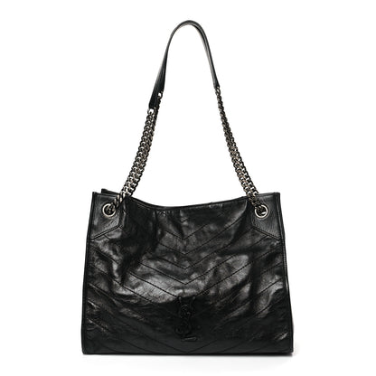 Saint Laurent Crinkled Calfskin Matelasse Monogram Medium Niki Shopper Tote Black 1 of 10