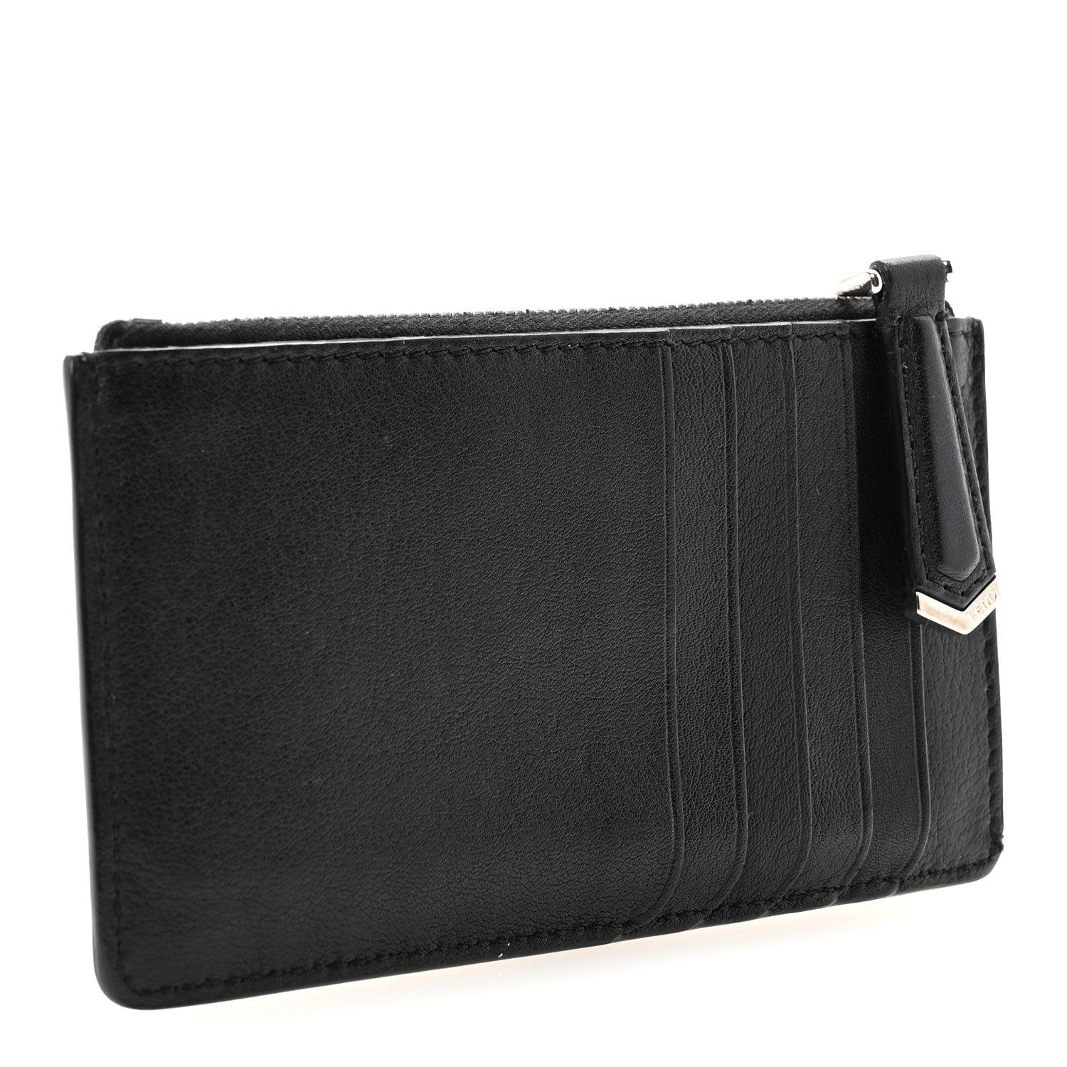 Fendi Vitello Dolce Mink Fur Hypnoteyes Zip Card Holder Black