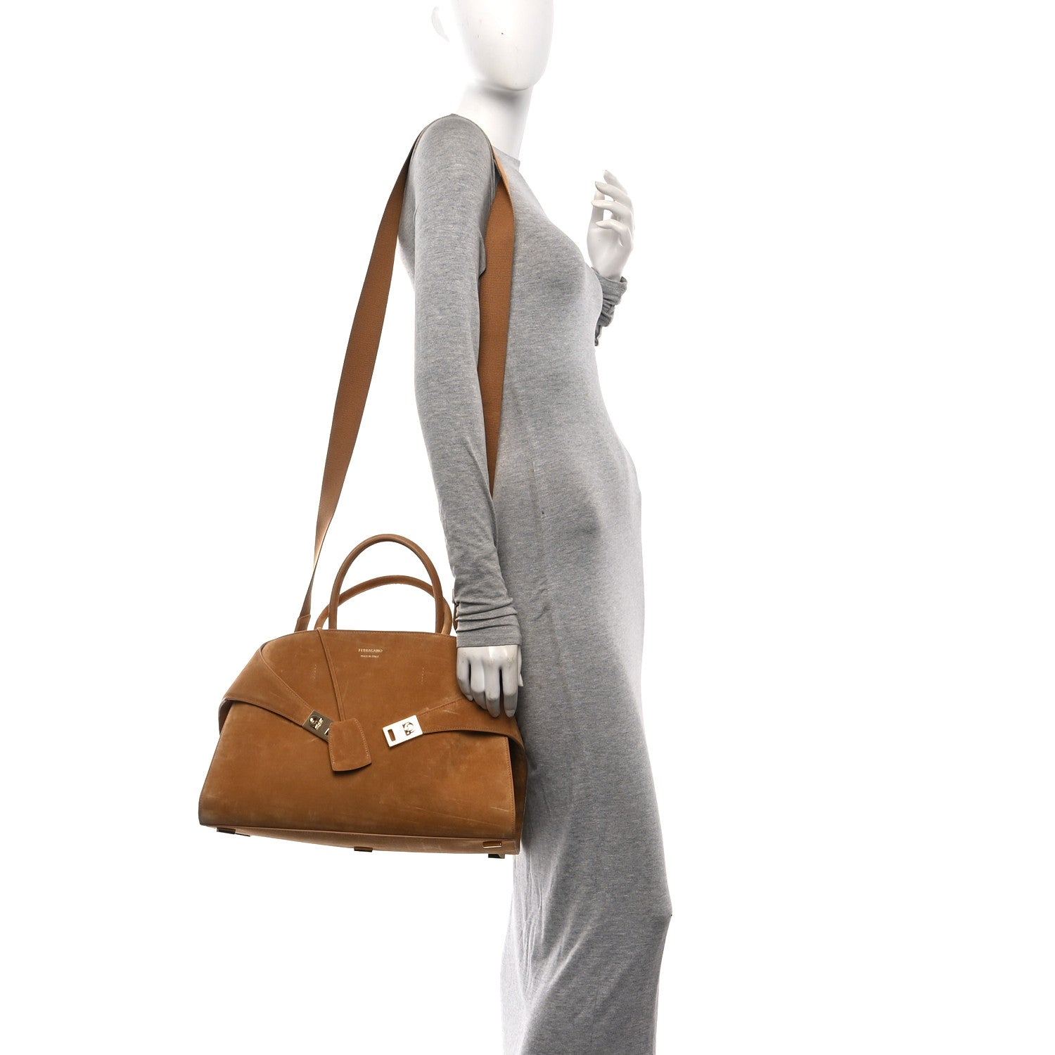 Salvatore Ferragamo Suede Calfskin Large Hug Bag Natural 2 of 10