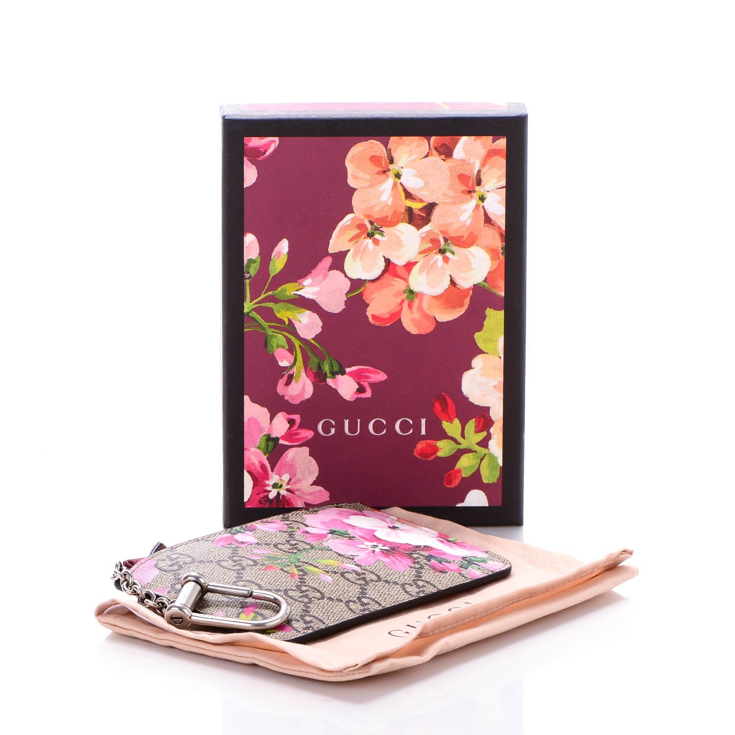 Gucci GG Supreme Monogram Blooms Key Ring Coin Case Beige Multicolor Dry Rose 4 of 6