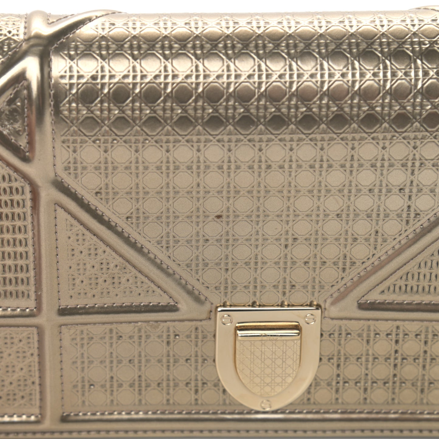 Metallic Patent Micro-Cannage Diorama Wallet on Chain Pouch Gold