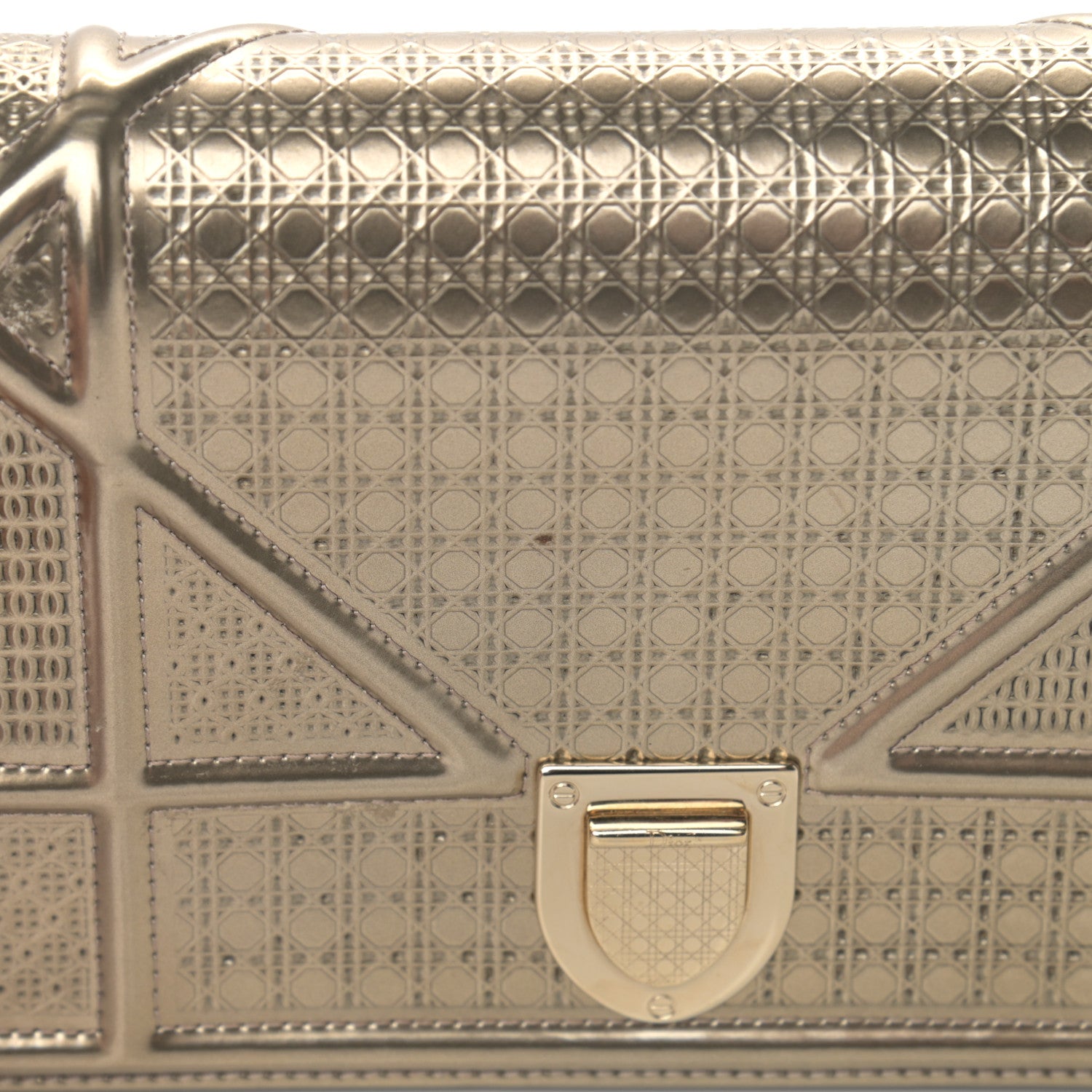 Christian Dior Metallic Patent Micro-Cannage Diorama Wallet on Chain Pouch Gold 13 of 14