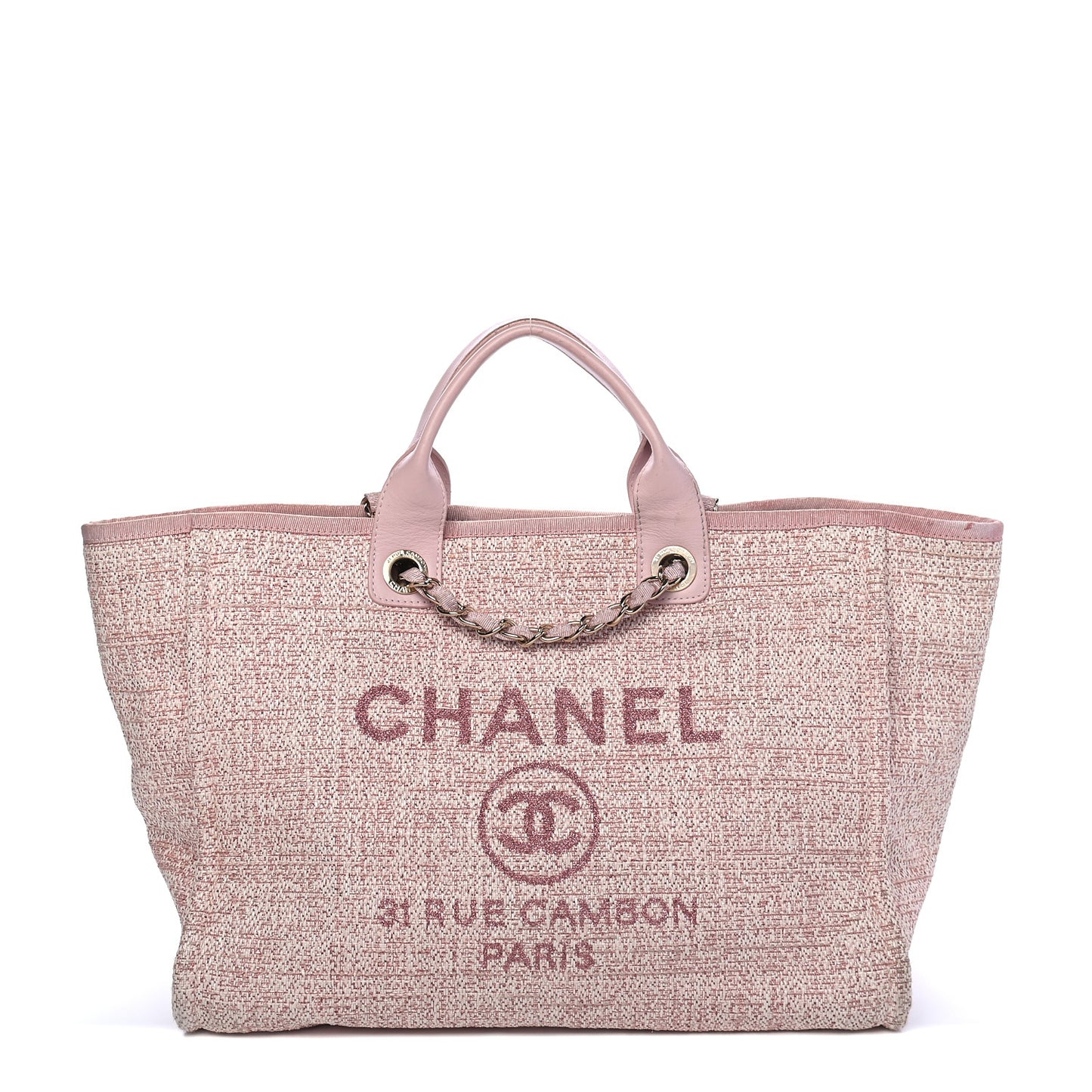 Straw Lurex Medium Deauville Tote Pink