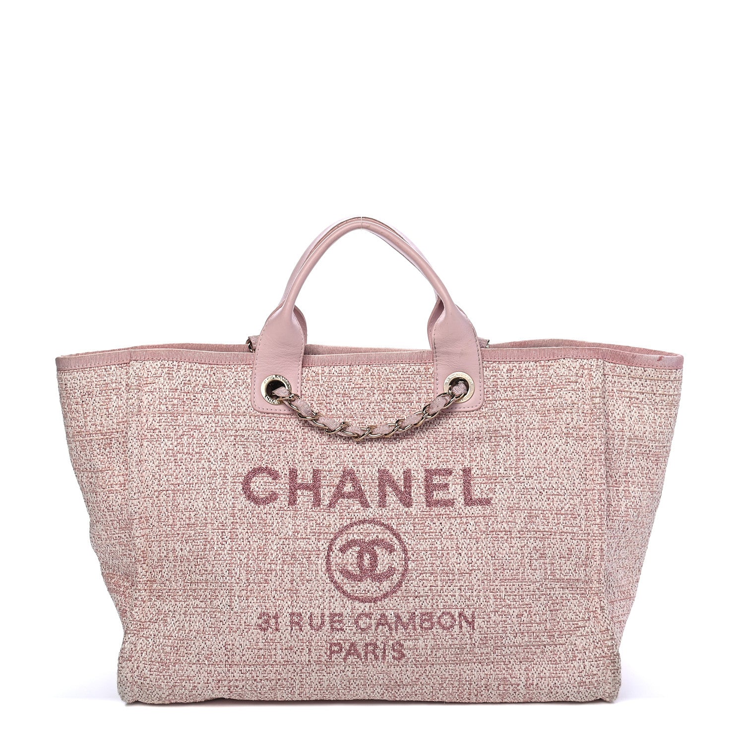 Chanel Straw Lurex Medium Deauville Tote Pink 1 of 11